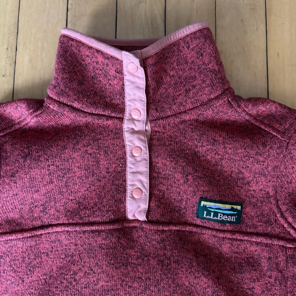 L.L. Bean Heathered Rose Snap-Button Fleece Pullover - Picture 3 of 5